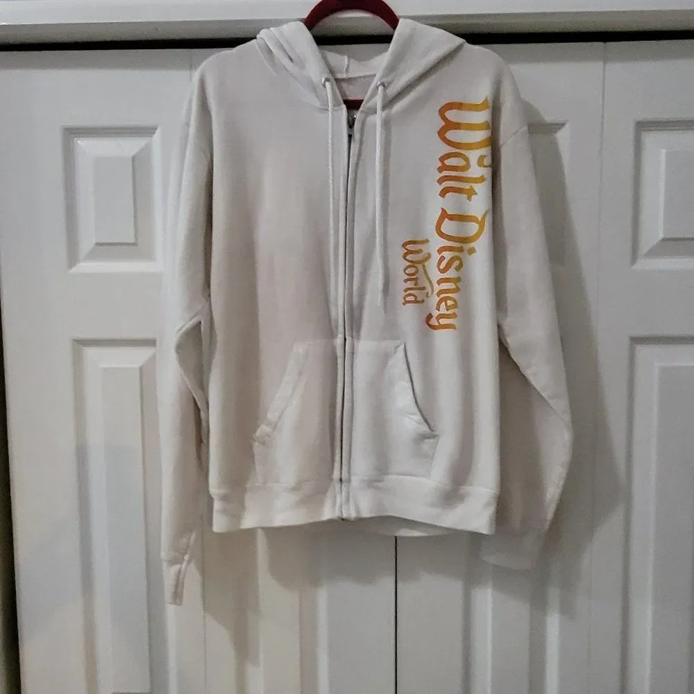 Walt Disney World Hoodie Sweatshirt Adult Size Medium White Full Zip up